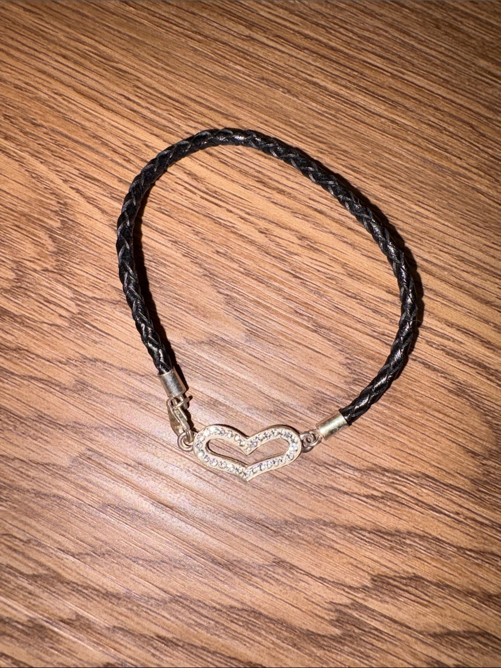 9-Sterling silver Heart Accent Black Braided Bracelet - Unbranded